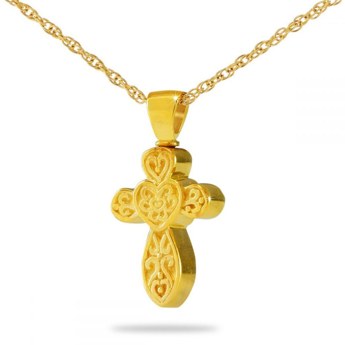 Elegant Cross Gold Steel Keepsake